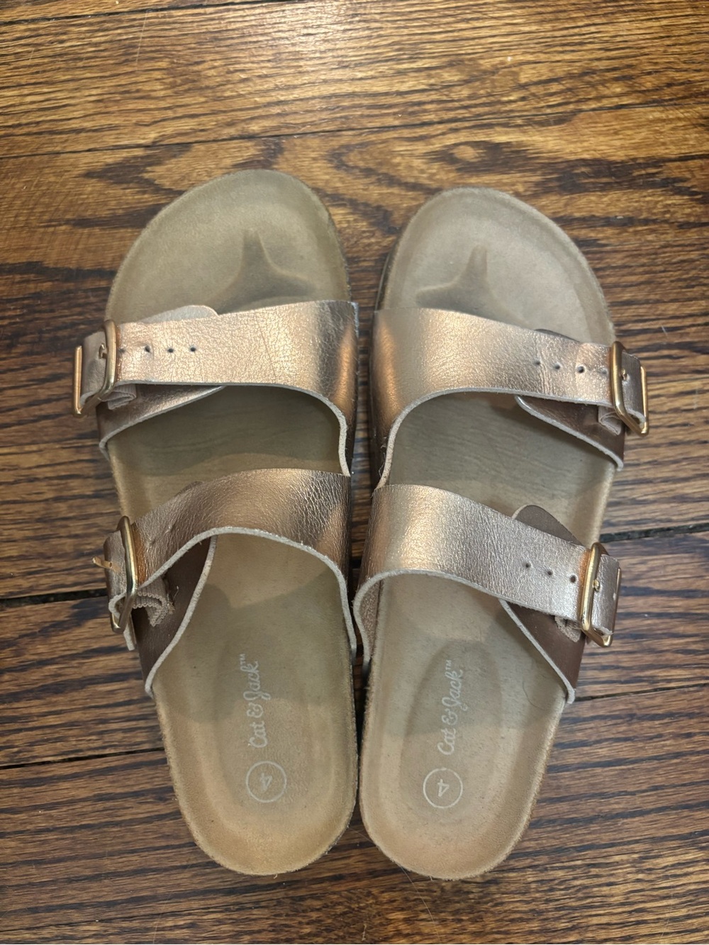 Cat & Jack Metallic Rose Gold Double-Buckle Slide Sandals for Women